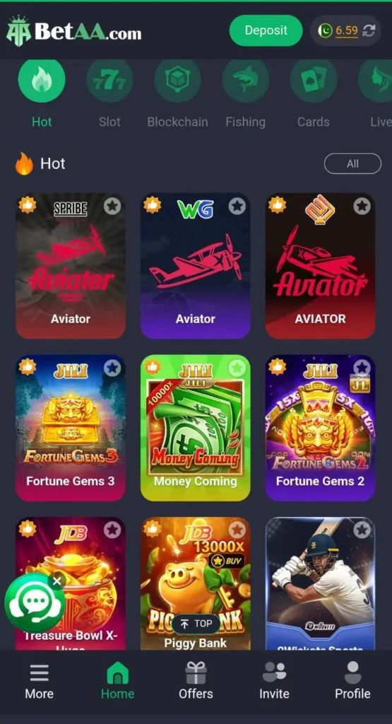 BetAA Game App Interface