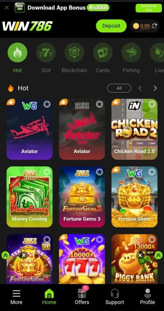 WIN786 Game App Interface