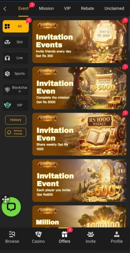 92PK Game Earning Events