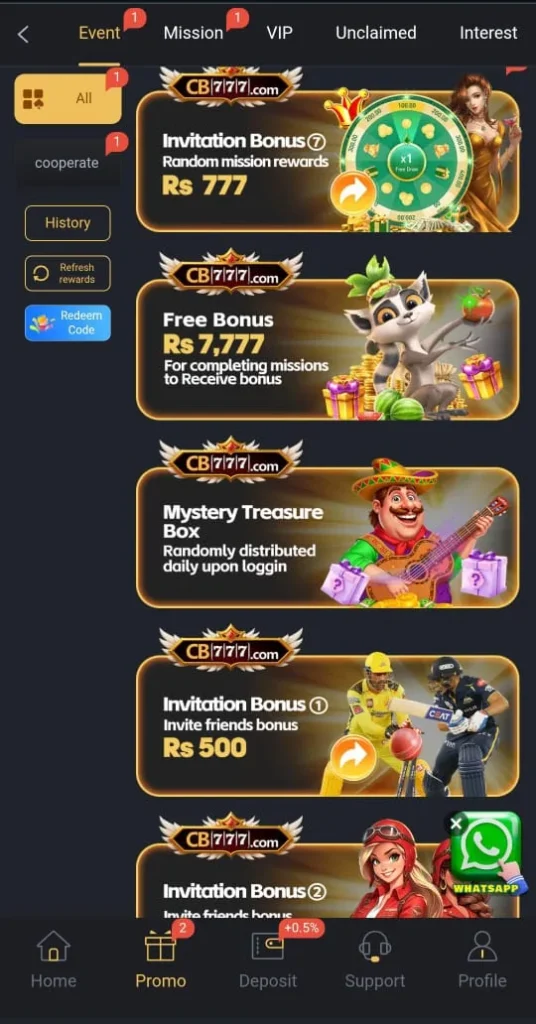 CB777 Game Promotions and Events