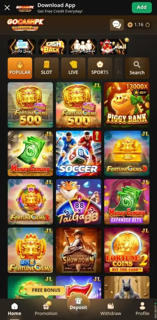 Popular Games in GOCASHPK Game
