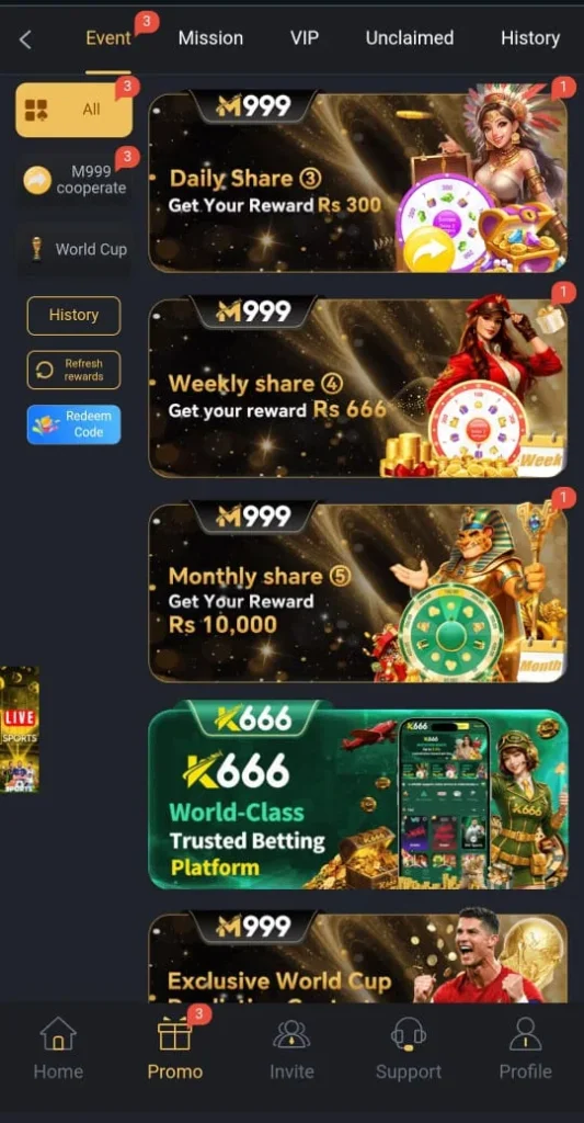 Promotions in M999 Game