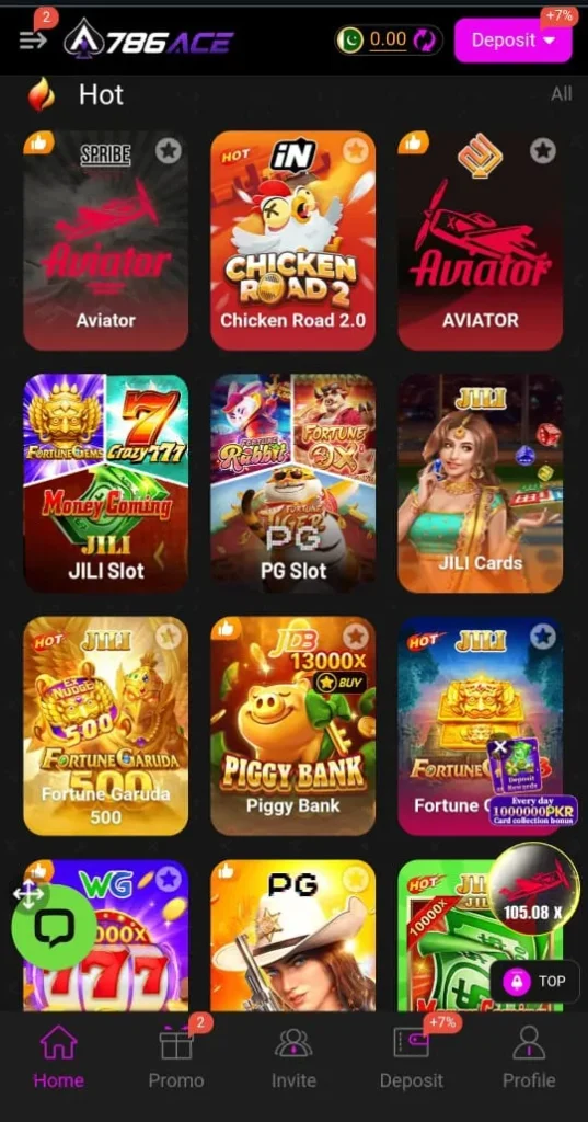 786ACE Game Home Screen